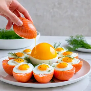 Рецепт Фаршированные яйца с лососем и укропным соусом - Фаршировка яиц