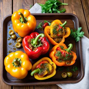 Рецепт Фаршированные перцы с брынзой и оливками - Подача