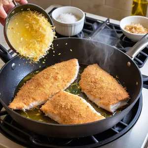 Рецепт Фиш-энд-чипс с кокосовой панировкой и манговым соусом - Жарка рыбы