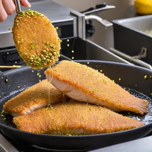 Рецепт Фиш-энд-чипс с корочкой из фисташек и мятным соусом - Жарка рыбы