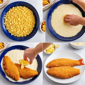 Рецепт Фиш-энд-чипс с корочкой из картофельных чипсов и соусом из зеленого лука - Панировка рыбы