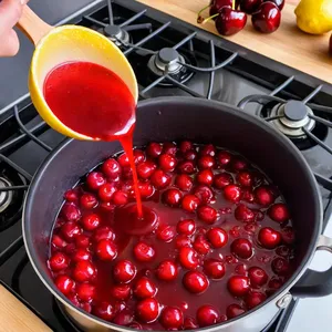 Рецепт Фиш-энд-чипс с корочкой из миндаля и вишневым соусом - Приготовление вишневого соуса