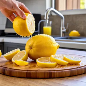 Рецепт Форель в фольге с лимоном и чесноком - Нарезка лимона