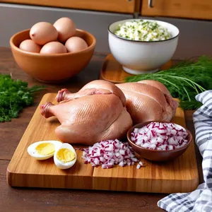 Рецепт Форшмак с копченой курицей и черничным соусом - Подготовка ингредиентов