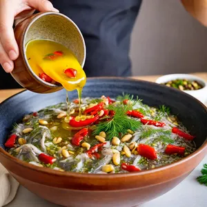 Рецепт Форшмак с печеным перцем и кедровыми орешками - Заправка и окончательное приготовление