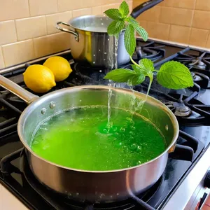 Рецепт Фруктовый салат с дыней и кедровыми орешками под мятным сиропом - Приготовление мятного сиропа
