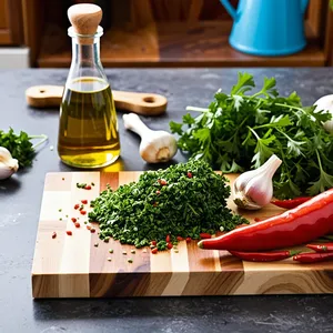 Рецепт Горячие канапе с кальмарами и соусом чимичурри - Подготовка ингредиентов для соуса чимичурри