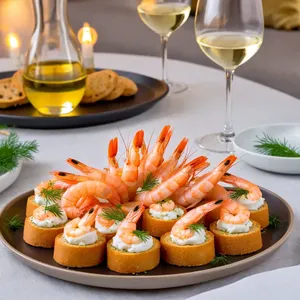 Рецепт Горячие канапе с креветками и чесночным соусом - Подача