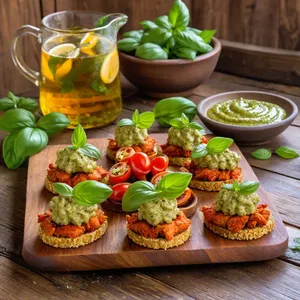 Рецепт Горячие канапе с курицей и песто - Подача