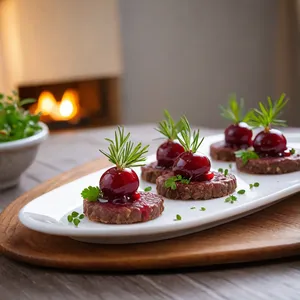 Рецепт Горячие канапе с олениной и брусничным соусом - Подача