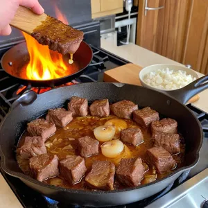 Рецепт Говядина, томлёная с апельсином и бадьяном - Обжарка мяса и лука