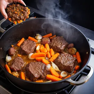 Рецепт Говядина, томлёная с киви и имбирём - Обжарка овощей и мяса