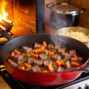 Рецепт Говядина, томлёная с курагой и розмарином - Обжарка мяса и овощей