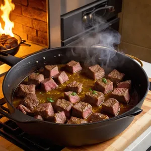 Рецепт Говядина, томлёная с мандаринами и мускатным орехом - Обжарка говядины