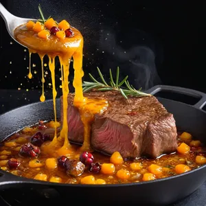 Рецепт Говядина, томлёная с облепихой и розмарином - Обжарка мяса