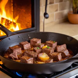 Рецепт Говядина, томлёная с сливами и майораном - Обжарка говядины