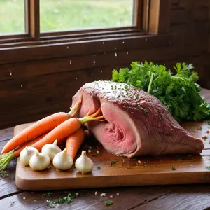 Рецепт Говяжий бульон с кореньями и чесноком - Подготовка мяса и кореньев