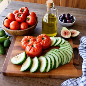 Рецепт Греческий салат с инжиром и кедровыми орешками - Подготовка овощей и фруктов
