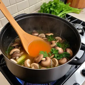 Рецепт Грибной бульон с белыми грибами и чесночными гренками - Приготовление бульона