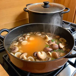 Рецепт Грибной бульон с лисичками и петрушкой - Заливка водой и варка бульона
