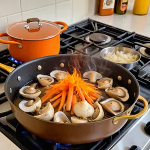 Рецепт Грибной бульон с вешенками и укропом - Обжарка овощей и грибов