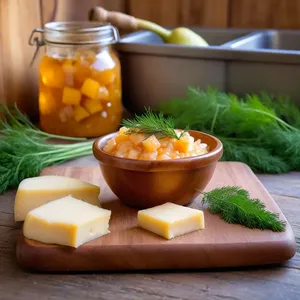 Рецепт Яичные бризы с копченым сыром и грушевым конфитюром - Подготовка ингредиентов