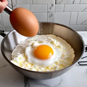 Рецепт Яичные бризы с копченым сыром и грушевым конфитюром - Приготовление яичной смеси