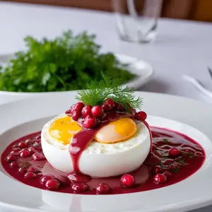 Рецепт Яичные бризы с олениной и брусничным соусом - Сборка и подача