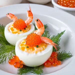 Рецепт Яичные корзинки с креветками и икорным кремом - Сборка корзинок
