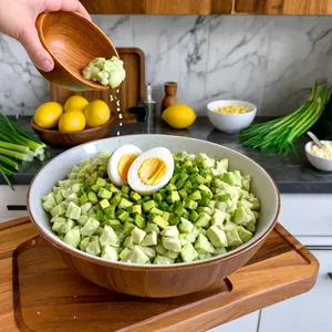 Рецепт Яичный салат с авокадо и копченой курицей - Сборка салата