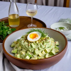 Рецепт Яичный салат с авокадо и копченой курицей - Заправка и подача