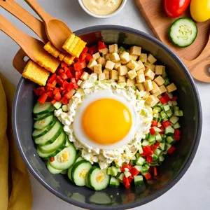 Рецепт Яичный салат с печеными перцами и зеленым луком - Сборка салата