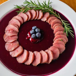 Рецепт Карпаччо из конины с черничным соусом и козьим сыром - Сборка карпаччо