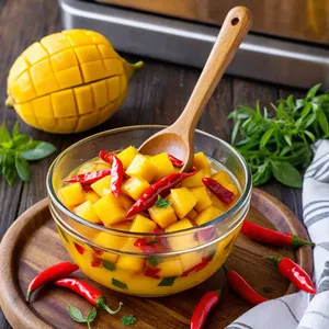 Рецепт Карпаччо из перепелки с манговым чили и миндалем - Приготовление мангового чили