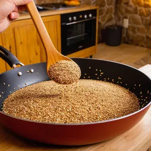 Рецепт Карпаччо из страуса с апельсиновым конфитюром и кунжутом - Обжарка кунжута
