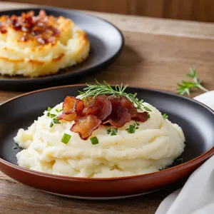 Рецепт Картофельное пюре с карамелизированным луком и беконом - Сборка блюда