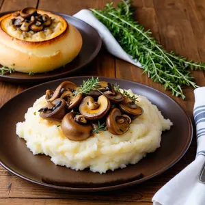 Рецепт Картофельное пюре с обжаренными белыми грибами и тимьяном - Сборка блюда