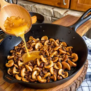 Рецепт Картофельное пюре с обжаренными лисичками и чесночным маслом - Обжарка лисичек