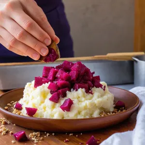 Рецепт Картофельное пюре с печеной свеклой и козьим сыром - Добавление свеклы и сыра