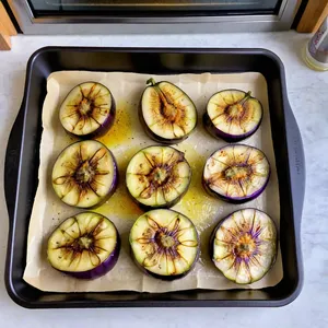 Рецепт Картофельное пюре с печеными баклажанами и чесночным соусом - Запекание баклажанов
