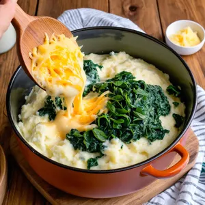 Рецепт Картофельное пюре с сыром и шпинатом - Смешивание ингредиентов