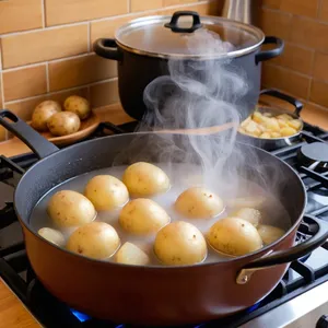 Рецепт Картофельное пюре с жареными кабачками и розмарином - Варка картофеля