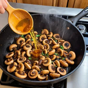 Рецепт Картофельное пюре с жареными опятами и сливочным соусом - Жарка опят с луком