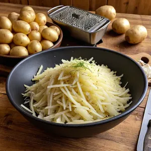 Рецепт Картофельные драники с авокадо и креветками - Подготовка картофеля и лука