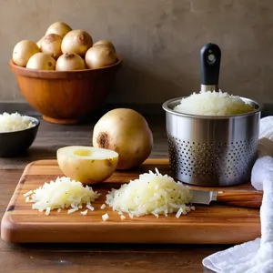 Рецепт Картофельные драники с беконом и яйцом пашот - Подготовка картофеля и лука