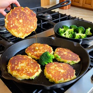 Рецепт Картофельные драники с брокколи и сырным соусом - Жарка драников