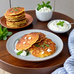 Рецепт Картофельные драники с брынзой и мятой - Подача