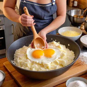 Рецепт Картофельные драники с фетой и вялеными томатами - Смешивание ингредиентов