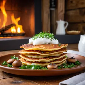 Рецепт Картофельные драники с грибами и сыром - Подача