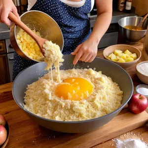 Рецепт Картофельные драники с яблоком и корицей - Смешивание ингредиентов